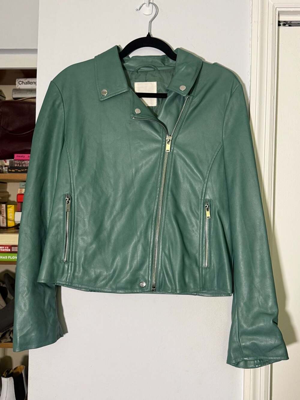 Avec Les Filles Faux Leather Biker Jacket Size L Green Moto